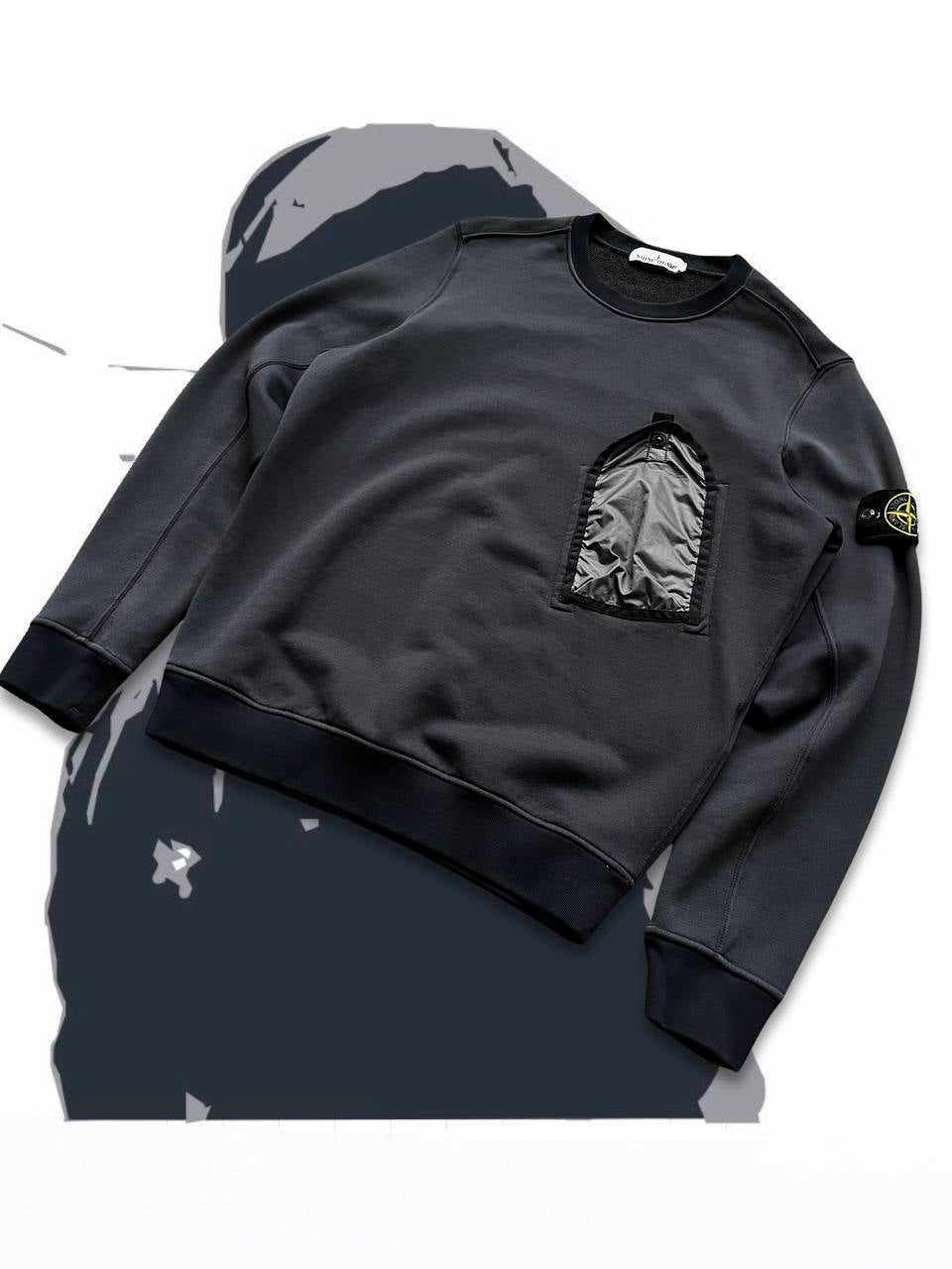 Brugt Used Stone Island Sweatshirt med lomme i Medium Grå Grey 711564046