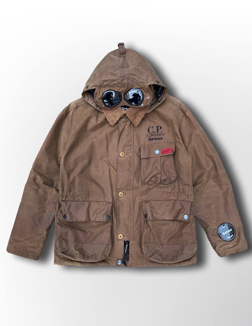 Company X Barbour google wax jacket parka i Brun brown S
