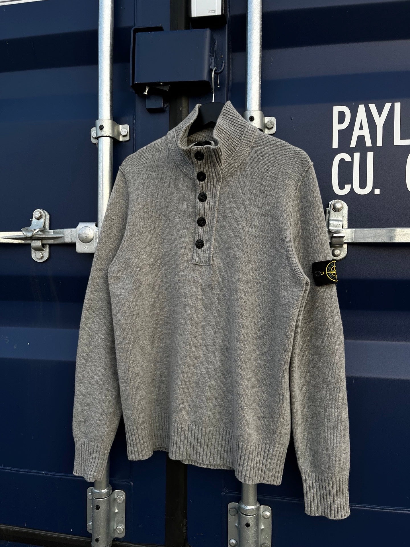 Vintage uld sweater/zip 1/3 fra Stone Island i grå størrelse L large