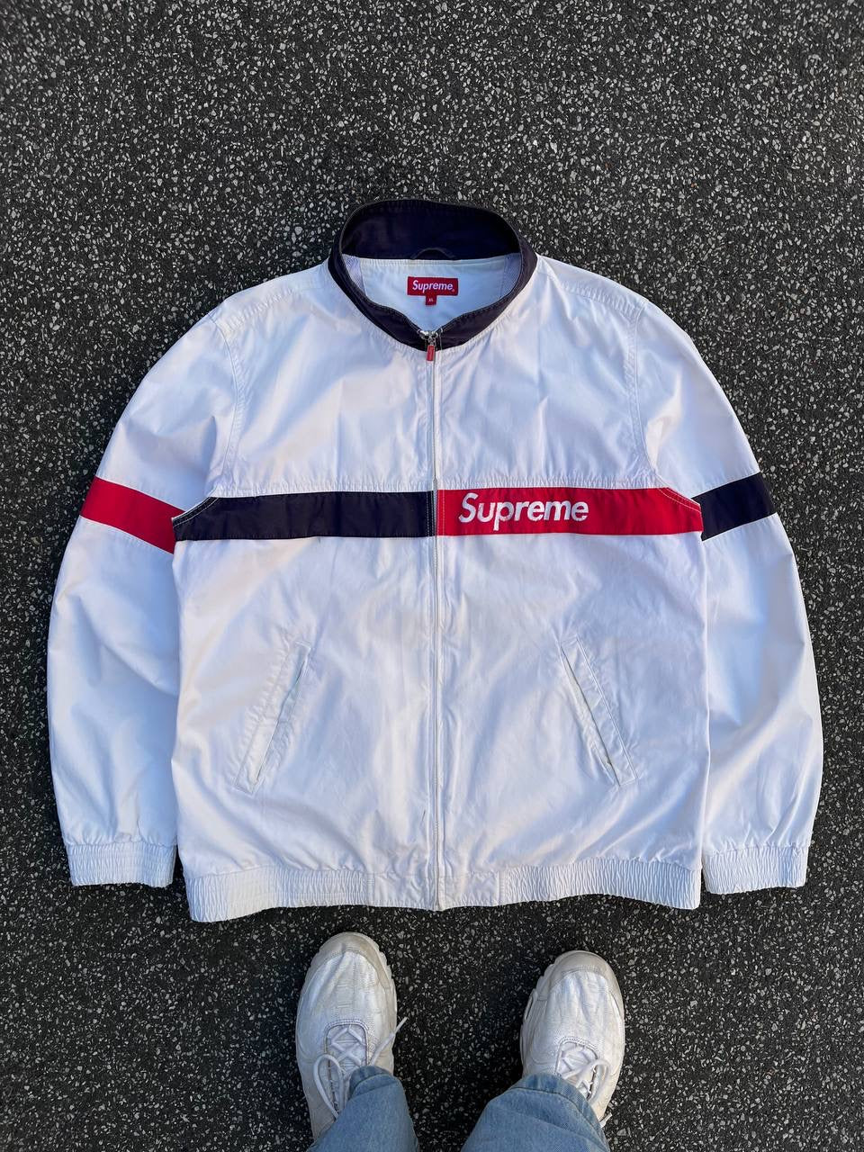 Supreme Jakke Hvid XL Canvas 3 Logoer Brugt Used