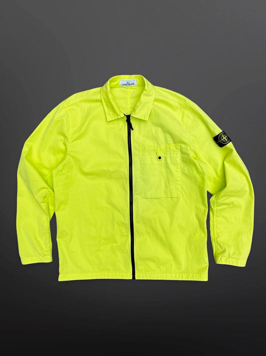 Stone Island Overshirt Neon Grøn Green XL Sommerjakke Skjorte Med Lynlås 761512619