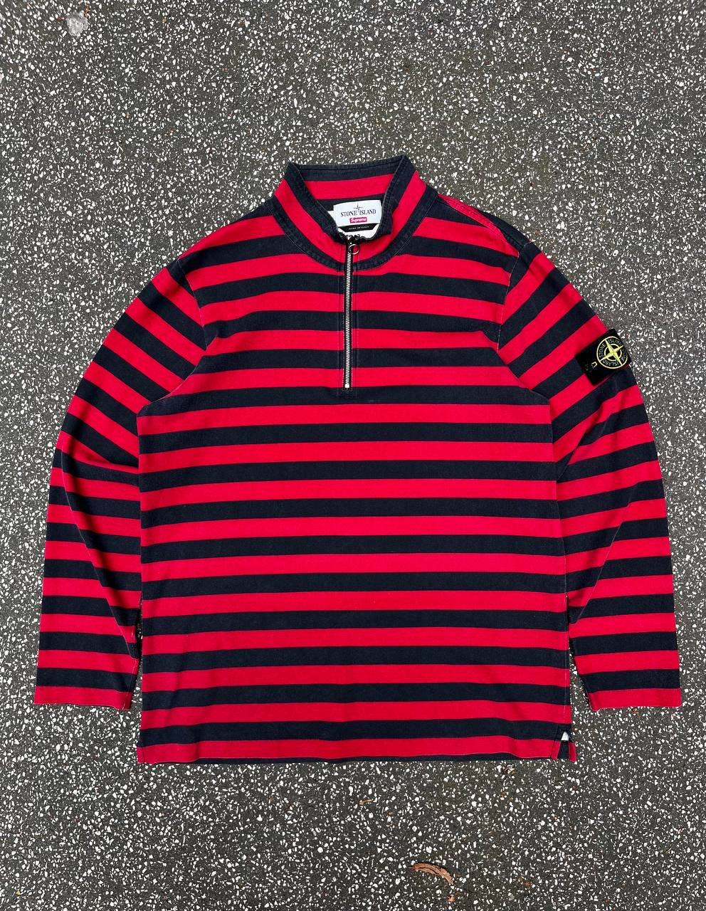 Supreme X Stone Island Quarter Zip Long Sleeve Top L Large Rød Sort