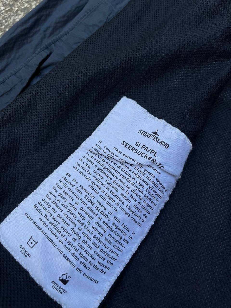 Stone Island SI PA/PL Seersucker-TC Jakke Sommerjakke i M Medium Navy Mørkeblå Brugt Used