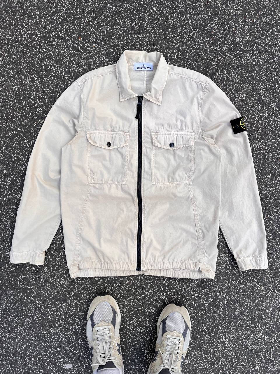 Stone Island Overshirt Skjorte Sommerjakke I Beige Safari Med Lynlås M Medium