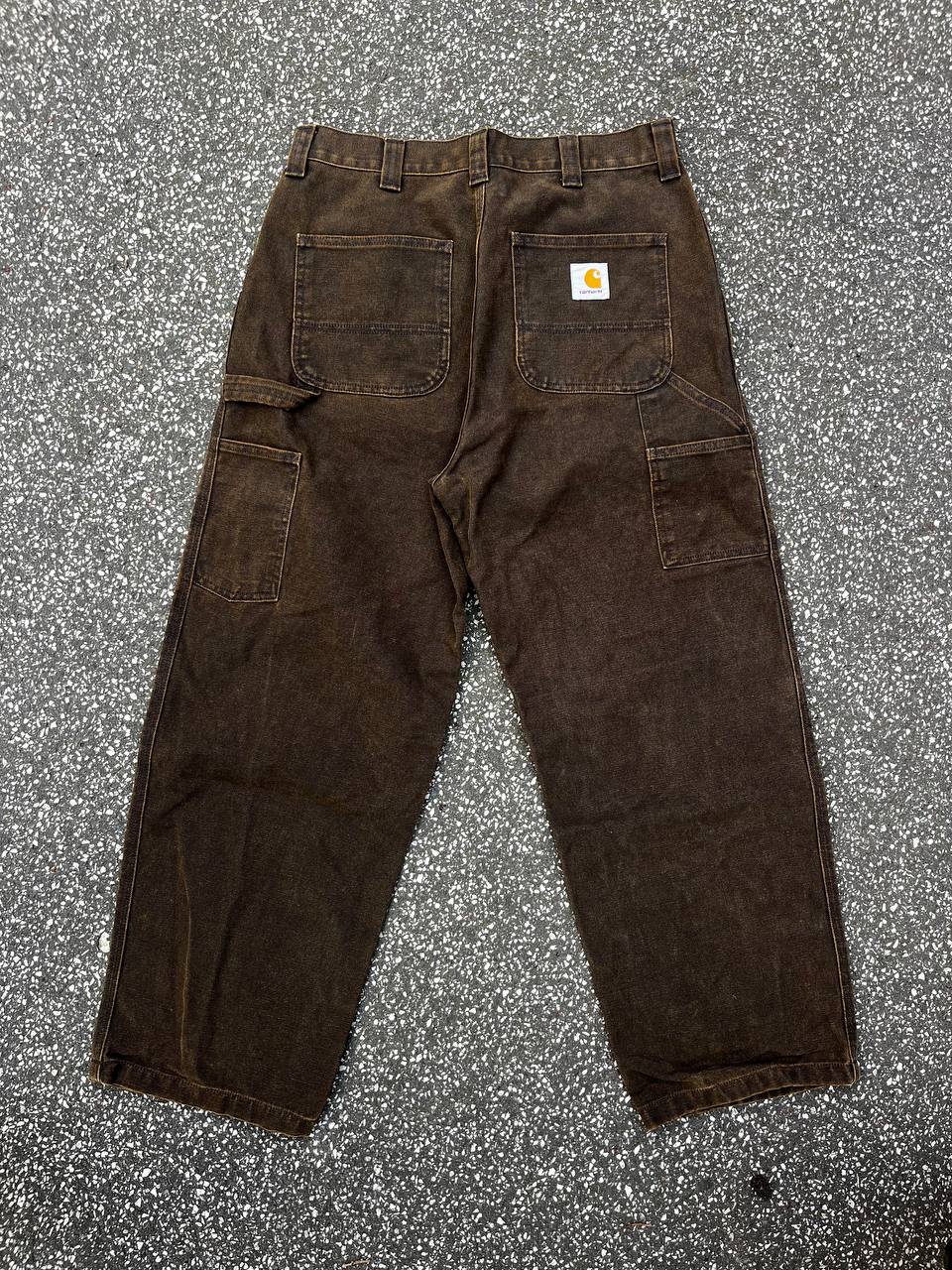 Vintage Carhartt WIP bukser jeans arbejdsbukser baggy jeans OG single knee pant i brun i S Small