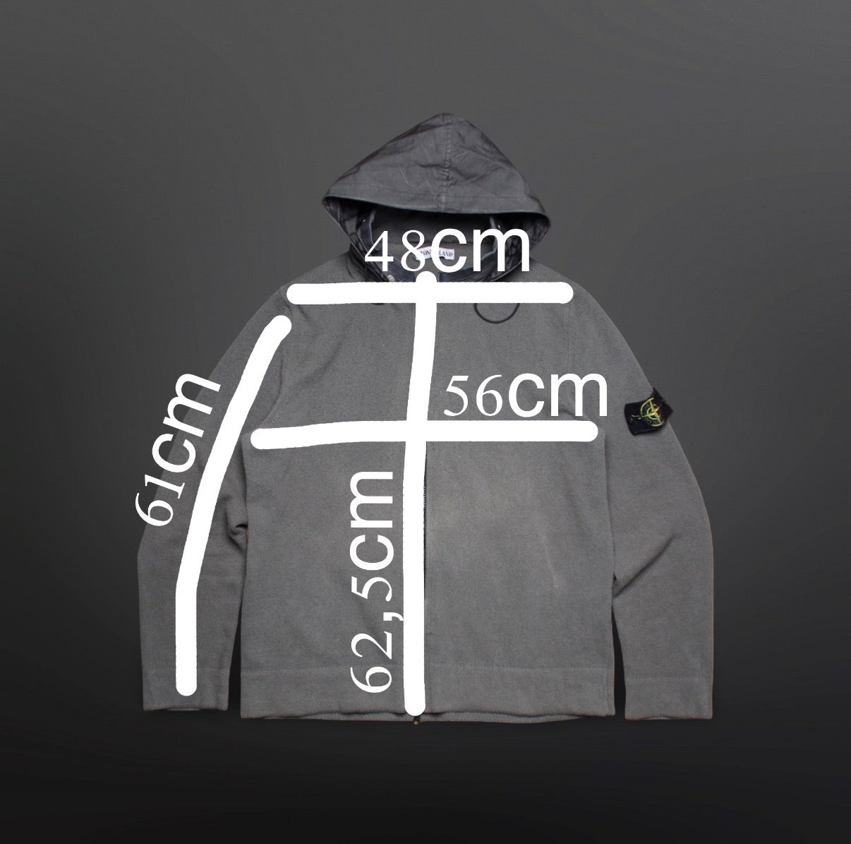 Stone Island Vintage Zip Cardigan med skjult hætte – grå XL