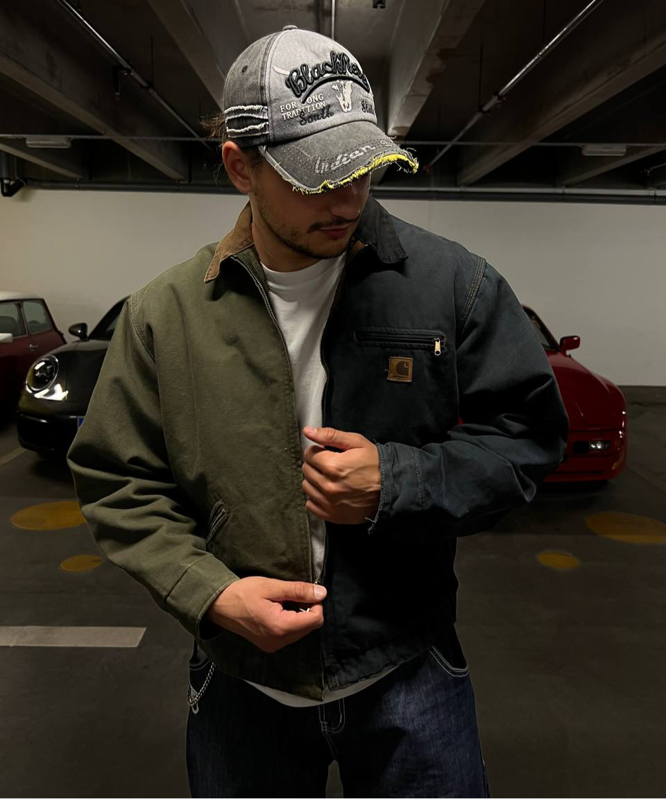 Brugt Used Vintage custom Carhartt Detroit jakke collab med (di)vision “(di)construct” i L large