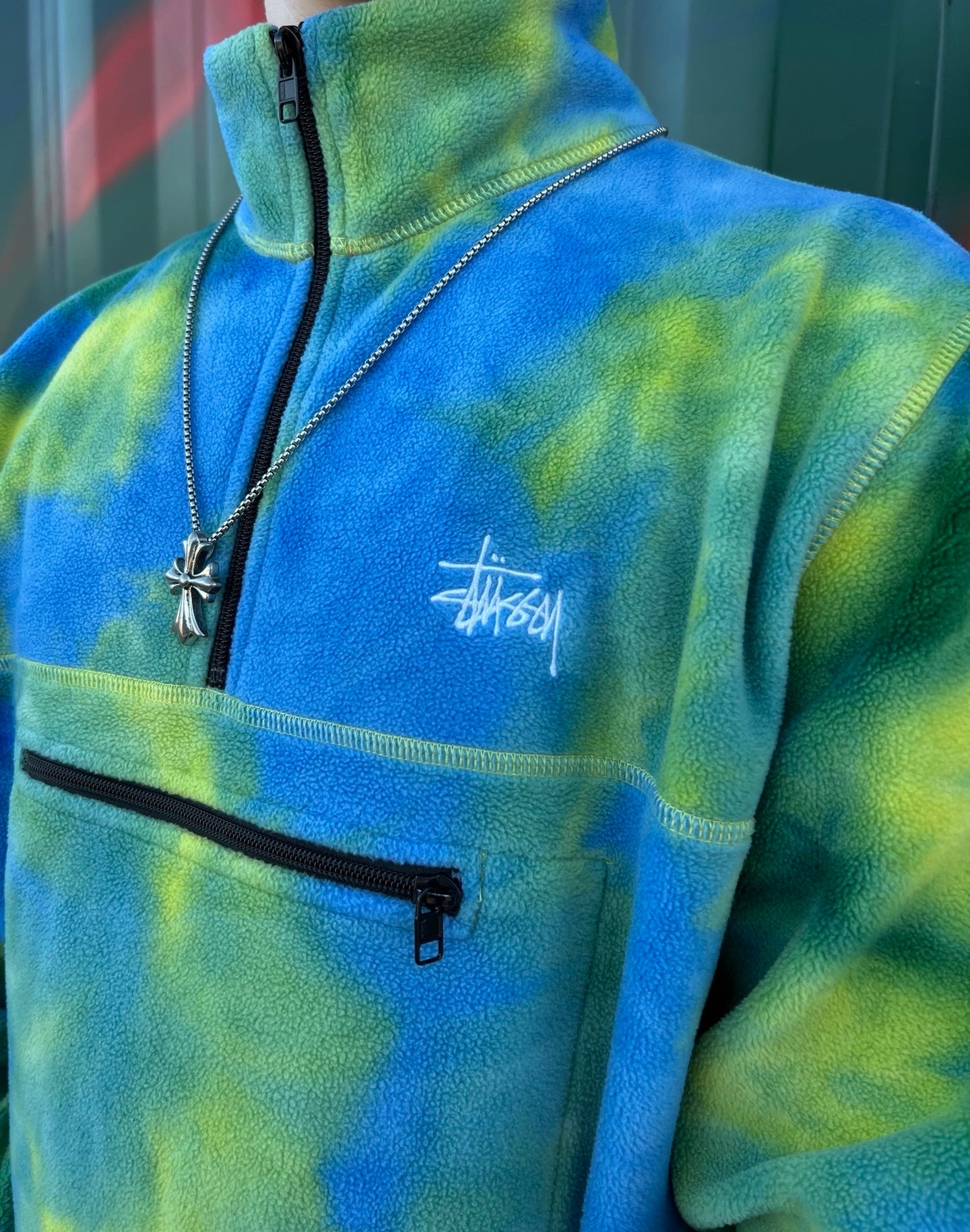 Brugt Used Vintage Stussy fleece i multifarve custom anorak / fleece jakke M medium
