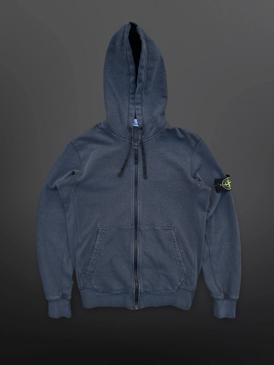 Stone Island Zip-Up Hoodie Hættetrøje Large i Grå Brugt Used