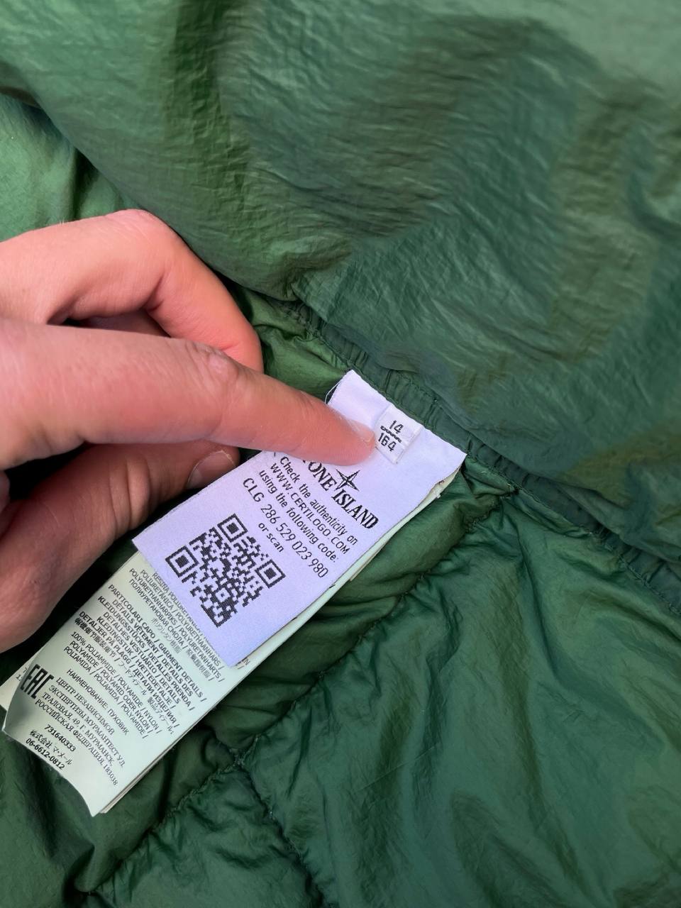 Brugt Used Puffer vinter jakke Stone Island i grøn S XS 164cm