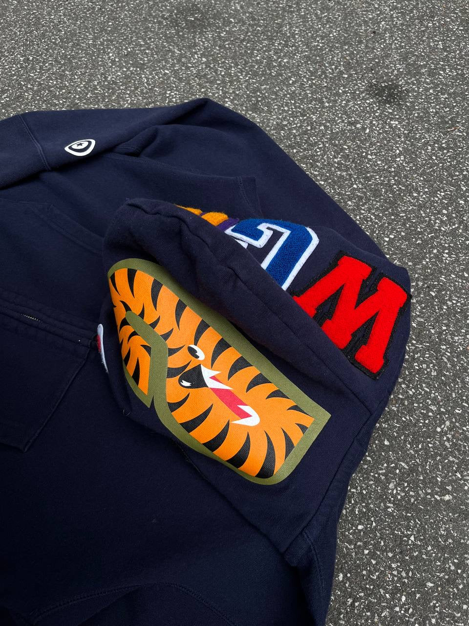 A Bathing Ape Bape Zip Up ABC Camo Shark Wide Full Zip Double Hoodie Navy Mørkeblå S Small
