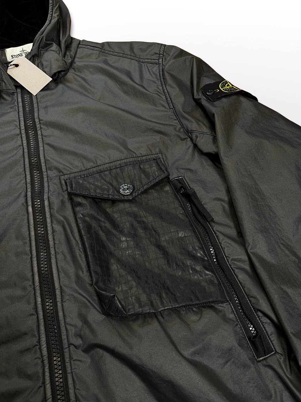 Brugt Used Sjælden Stone Island Jakke Lamy Flock i Grå Sort Farve XL herre