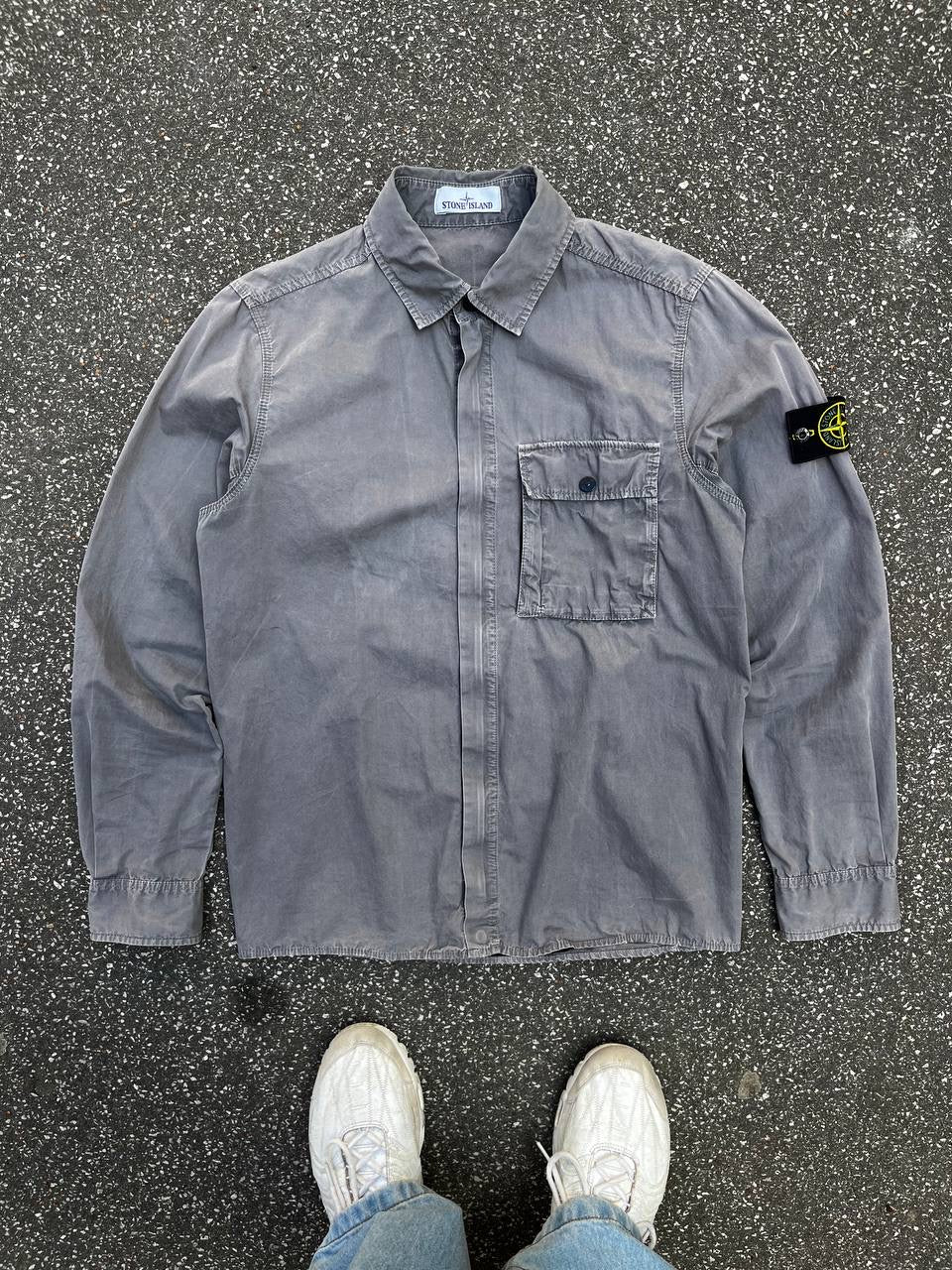 Stone Island Overshirt Skjorte Sommerjakke Grå M Medium Brugt Used
