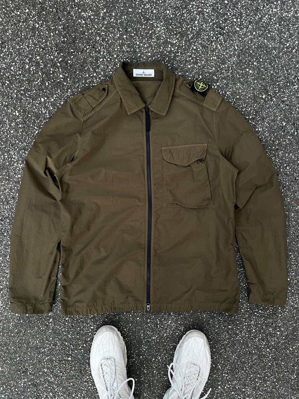 Stone Island Overshirt Skjorte Sommerjakke L Large Khaki Grøn Brugt Used