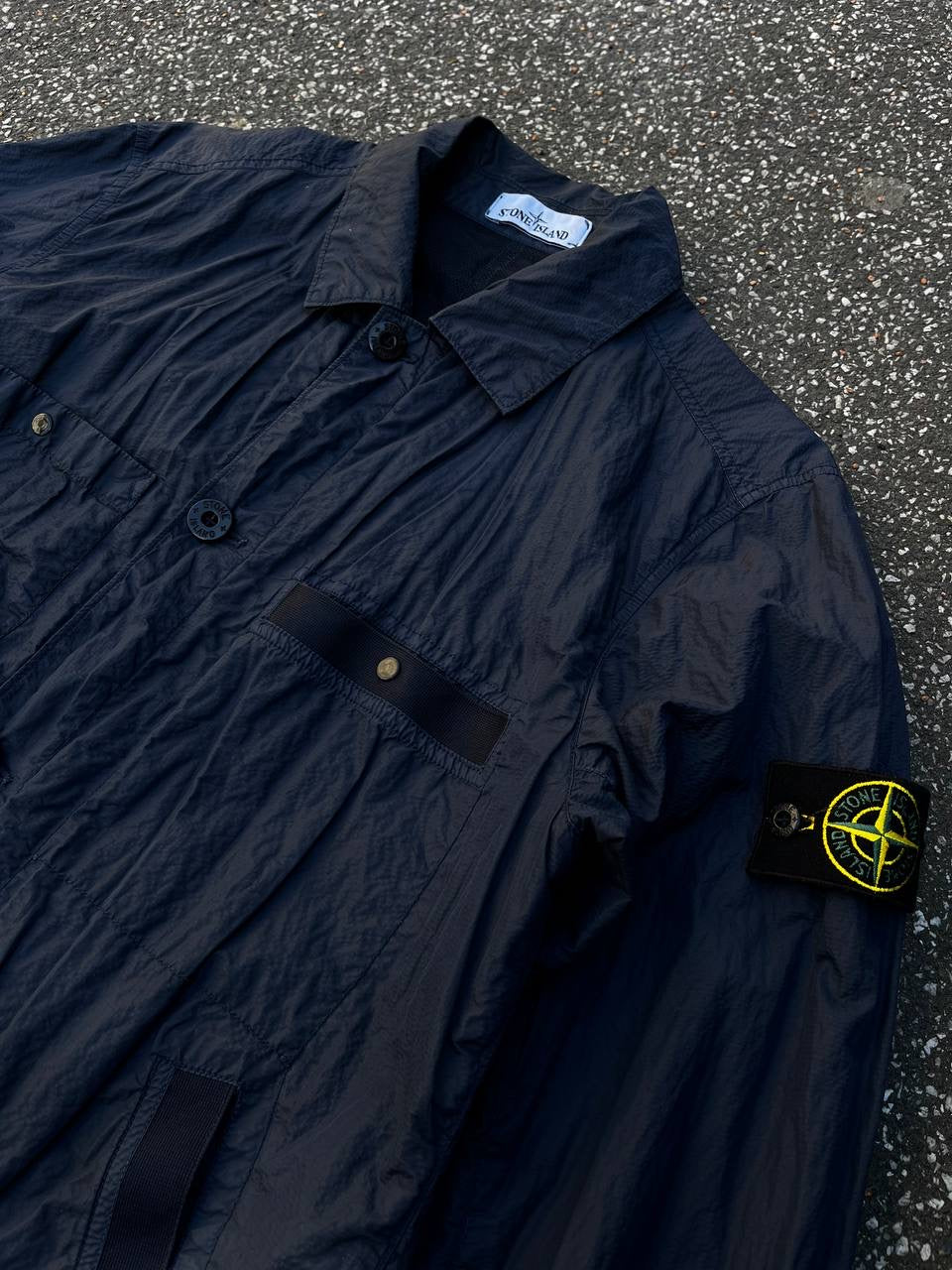 Stone Island SI PA/PL Seersucker-TC Jakke Sommerjakke i M Medium Navy Mørkeblå Brugt Used