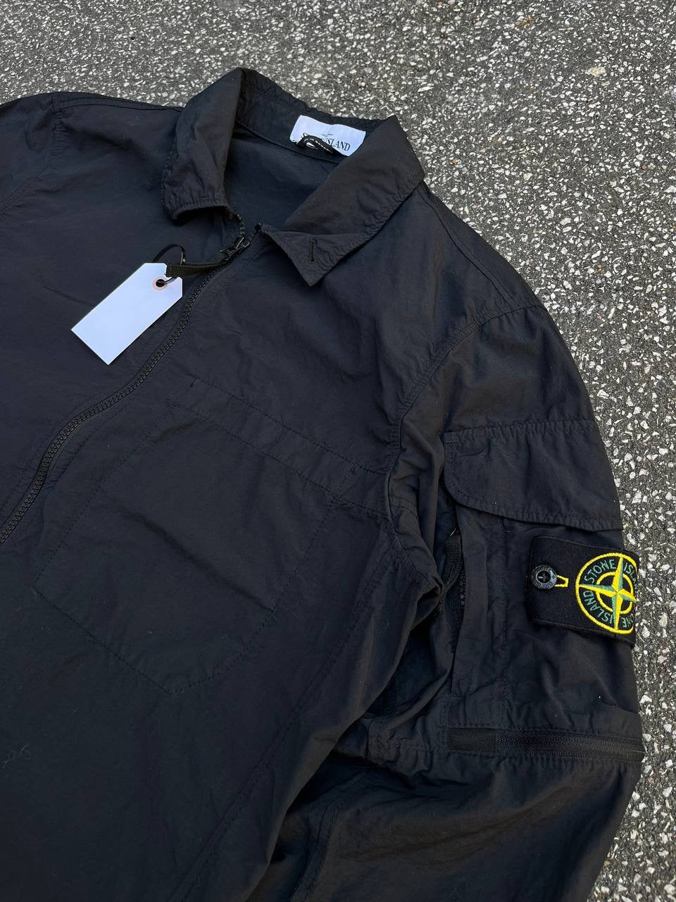 Stone Island Overshirt Skjorte Sommerjakke M Medium Sort Black Skjorte Med Lynlås