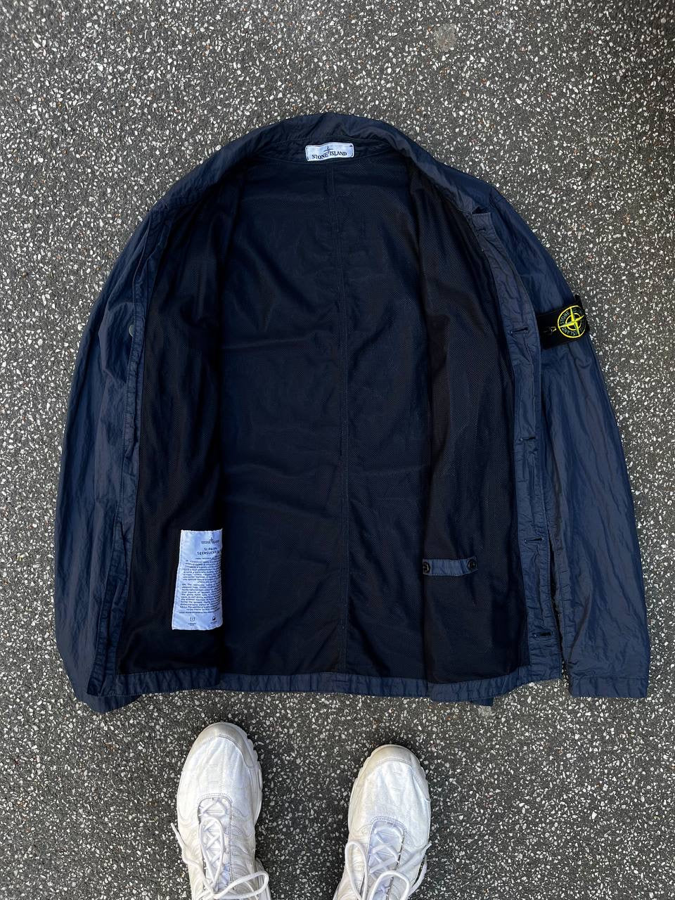 Stone Island SI PA/PL Seersucker-TC Jakke Sommerjakke i M Medium Navy Mørkeblå Brugt Used
