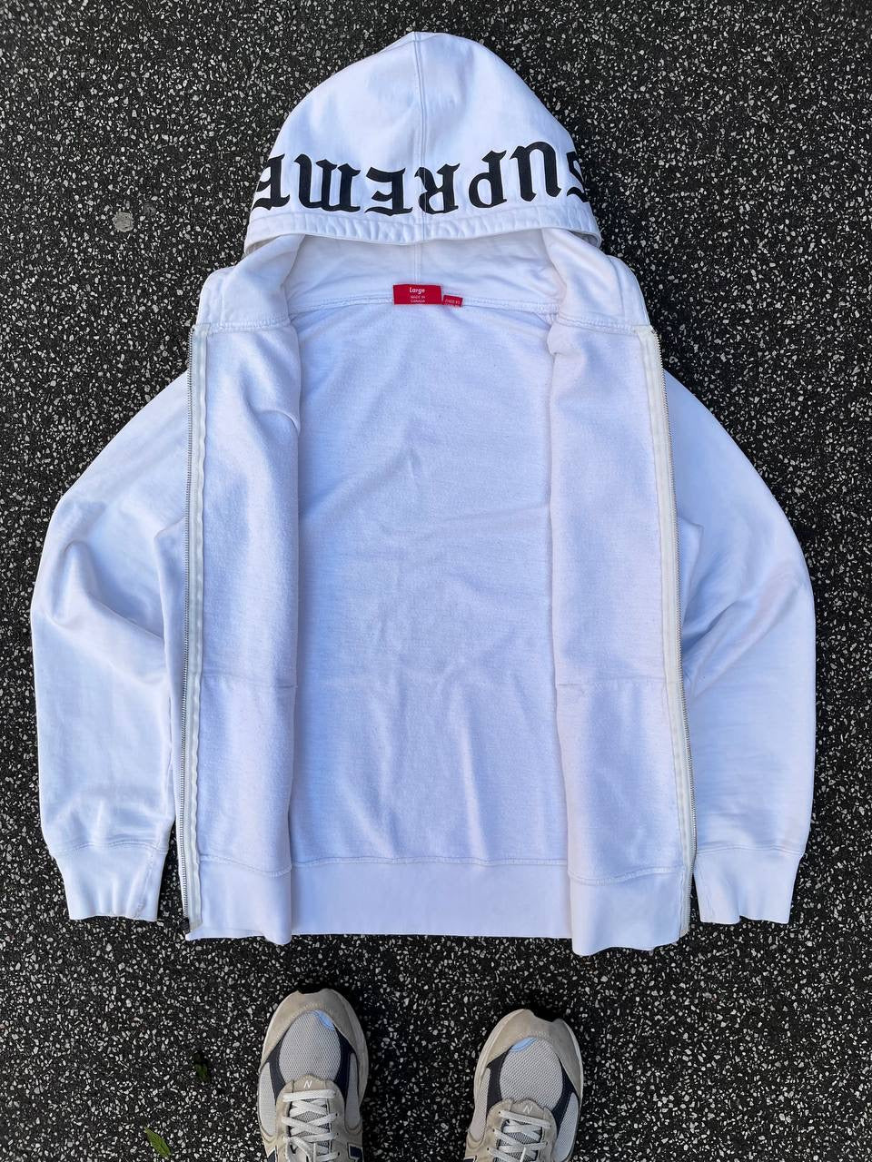 Supreme Zip Up Hoodie Hættetrøje med Lynlås Hvid White L Large