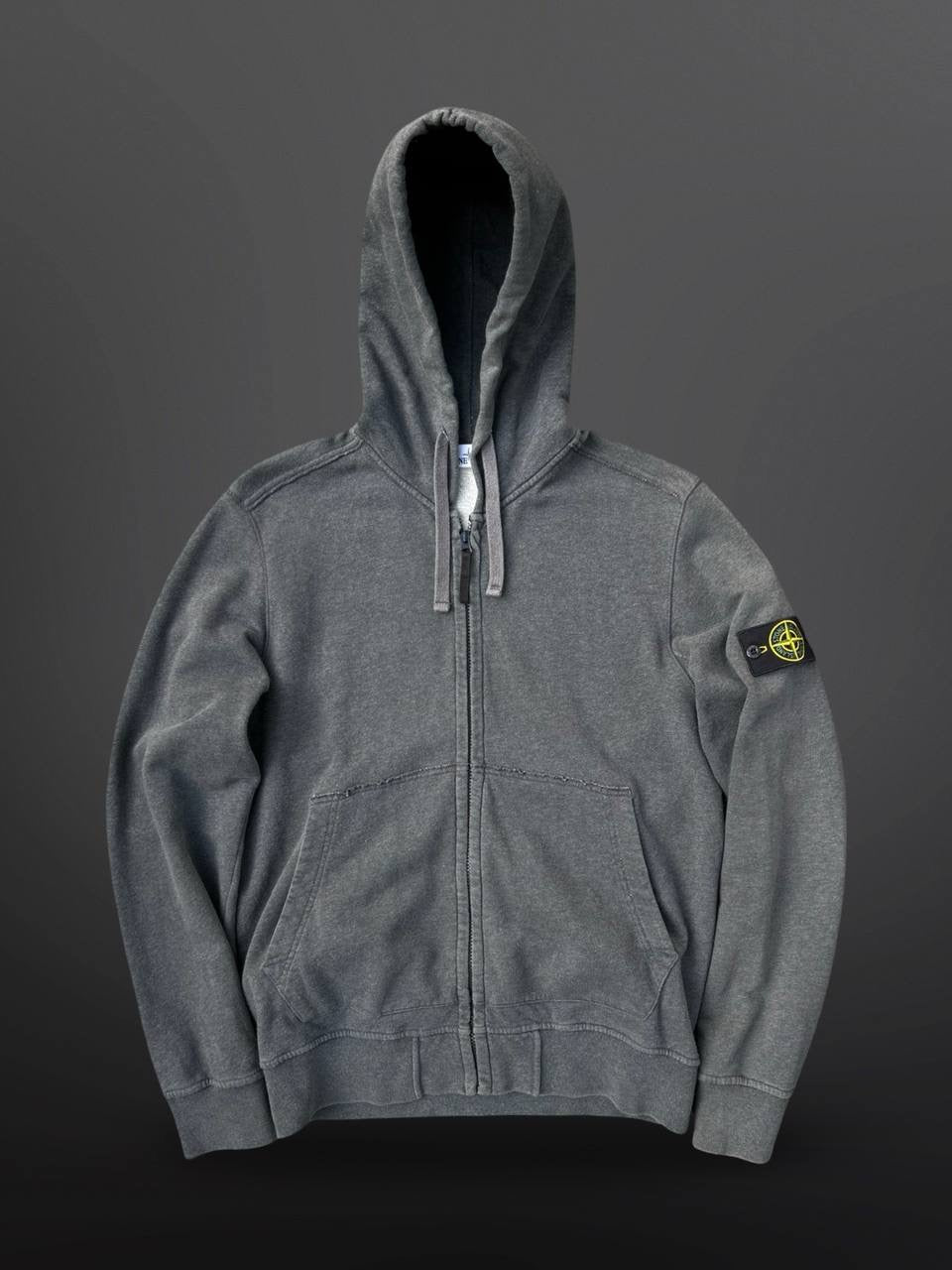 Stone Island Zip Up Hættetrøje Hoodie Med Lynlås Grå Grey L Large Brugt Used