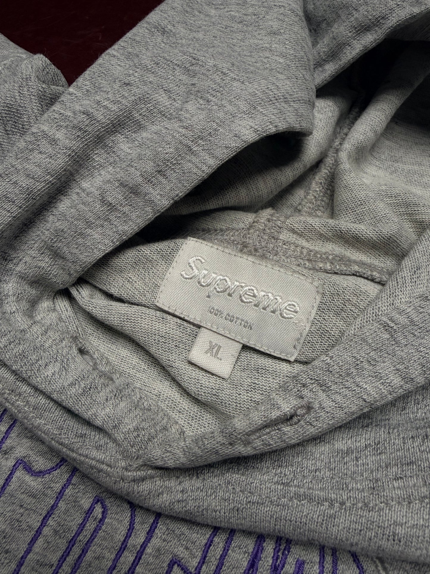 Supreme Warped Logo Hooded L/S Top – Heather Grey / Purple – Size XL