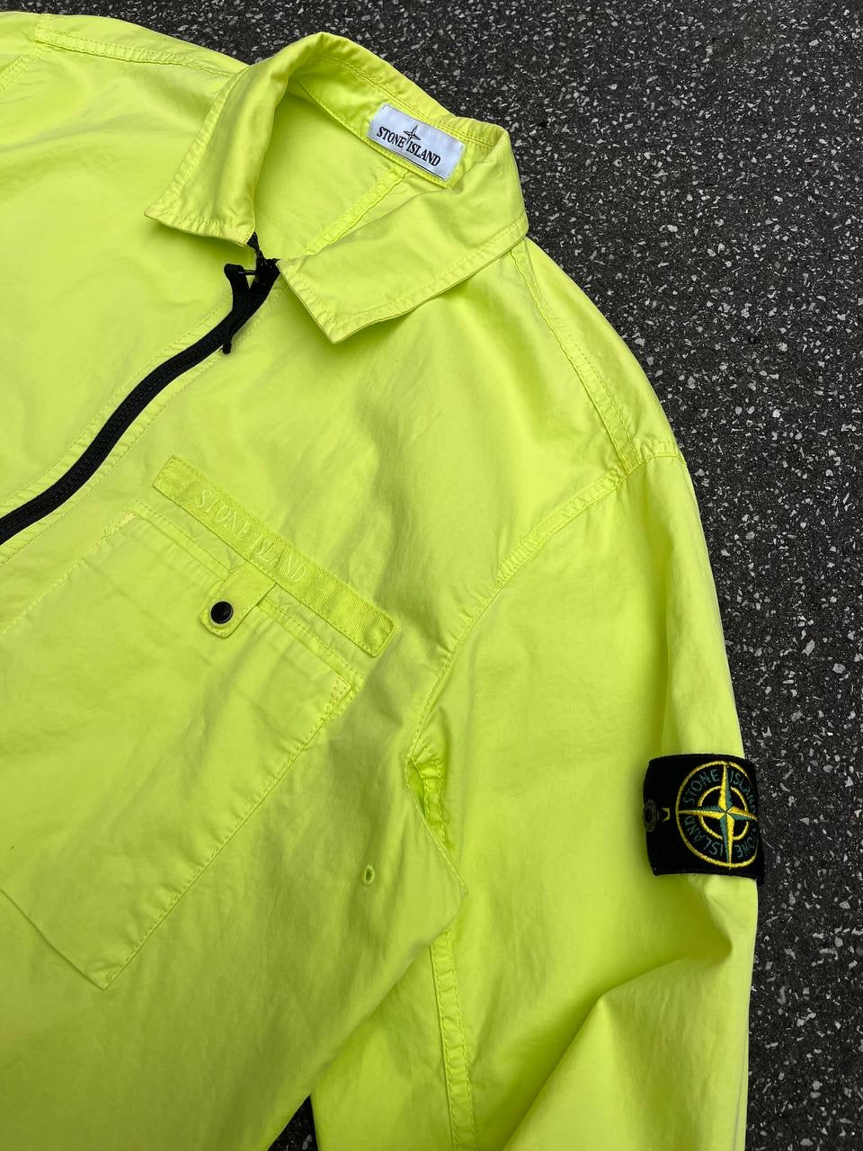 Stone Island Overshirt Neon Grøn Green XL Sommerjakke Skjorte Med Lynlås 761512619