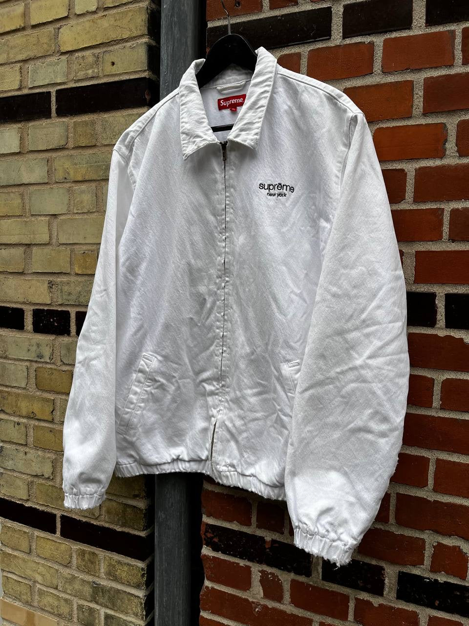 Supreme New York Canvas Hvid Jakke XL Herre Brugt Vintage