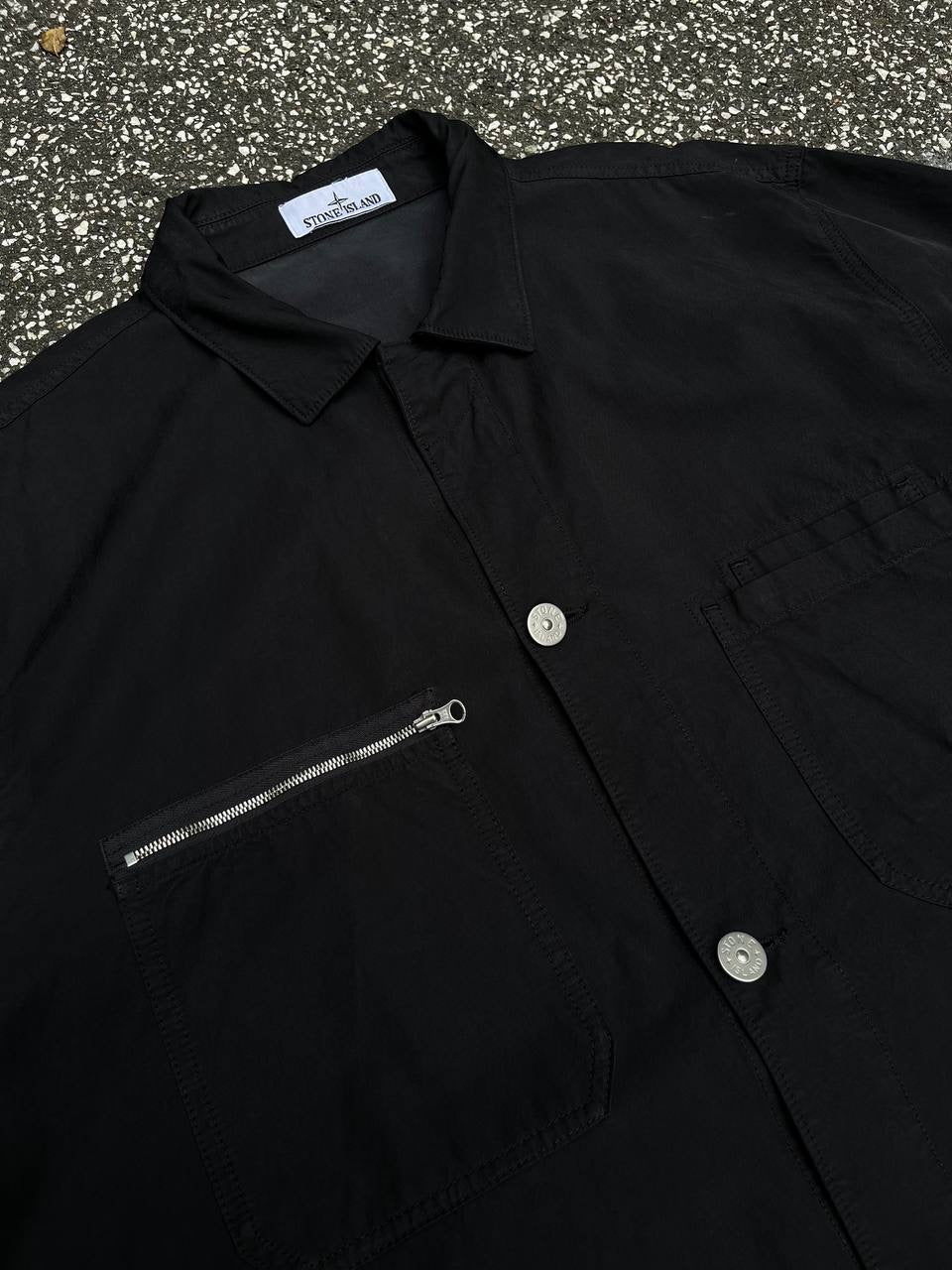 Stone Island Skjorte Kortærmet Sort Black XXL Sommerskjorte Overshirt Med Badge