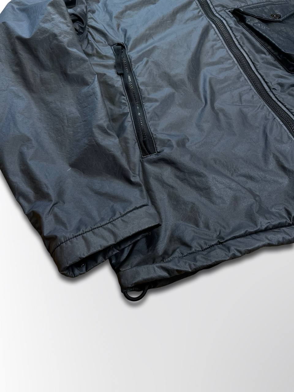 Brugt Used Sjælden Stone Island Jakke Lamy Flock i Grå Sort Farve XL herre