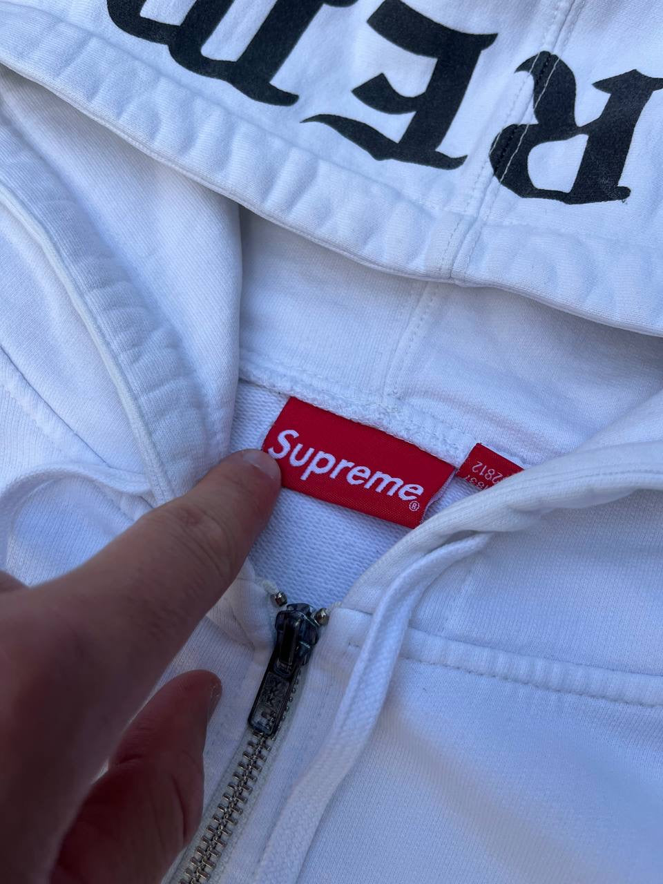 Supreme Zip Up Hoodie Hættetrøje med Lynlås Hvid White L Large