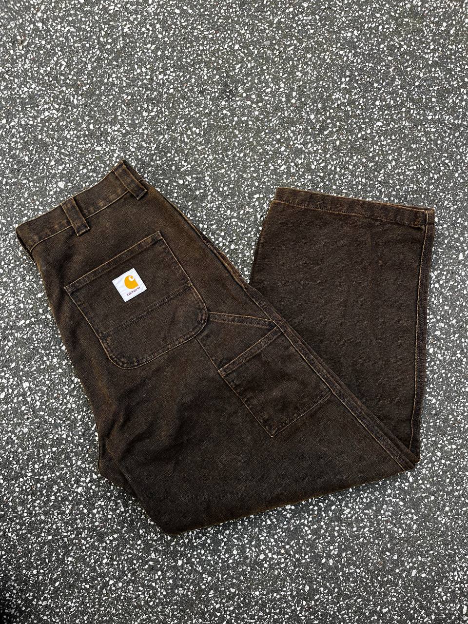 Vintage Carhartt WIP bukser jeans arbejdsbukser baggy jeans OG single knee pant i brun i S Small