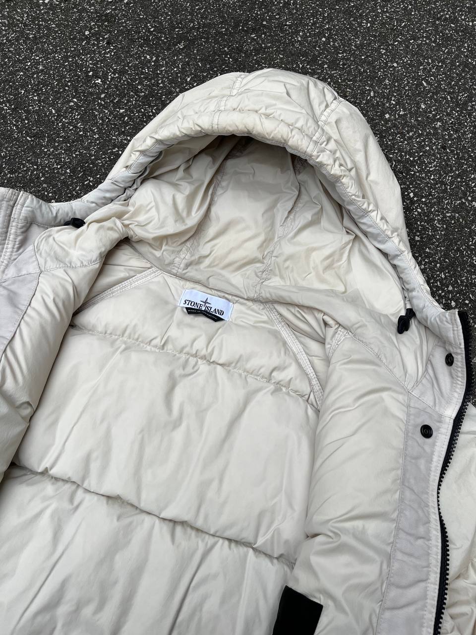 Vinterjakke dynejakke Stone Island i hvid GARMENT DYED CRINKLE
REPS R-NY DOWN i L large