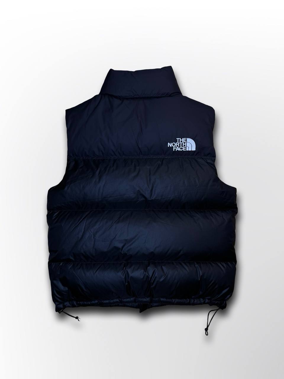 Puffer varm dynvest vintervest fra The North Face 700 med Goose Down insulation hætte og elastik i bunden i sort M medium herre mænd