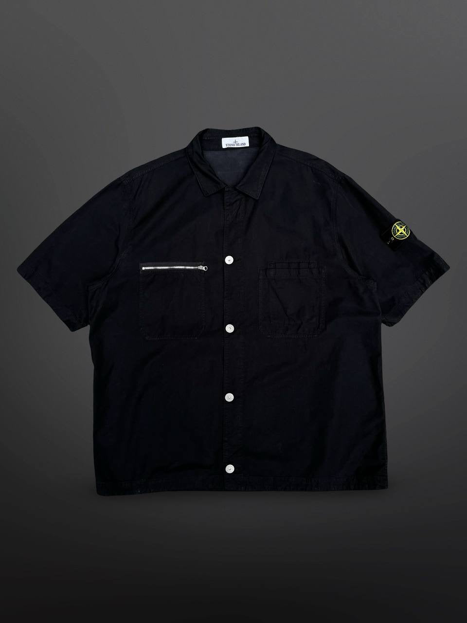 Stone Island Skjorte Kortærmet Sort Black XXL Sommerskjorte Overshirt Med Badge