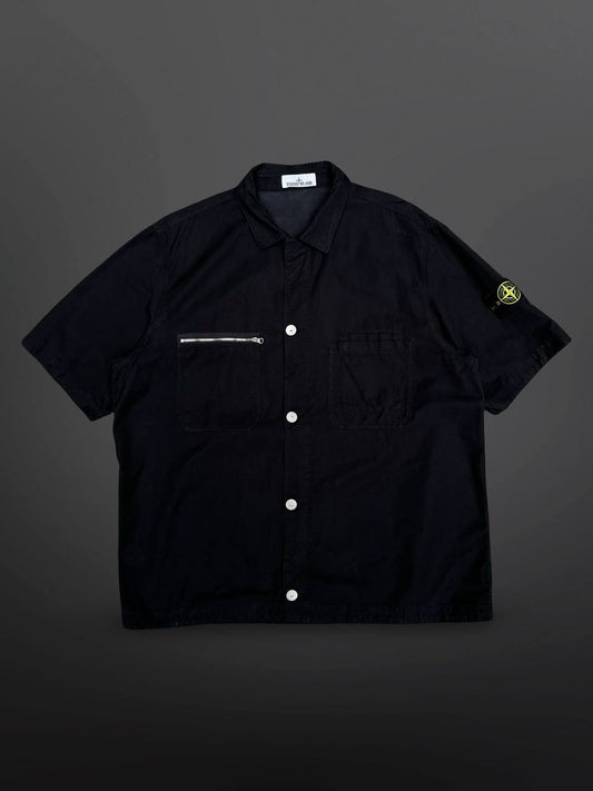 Stone Island Skjorte Kortærmet Sort Black XXL Sommerskjorte Overshirt Med Badge