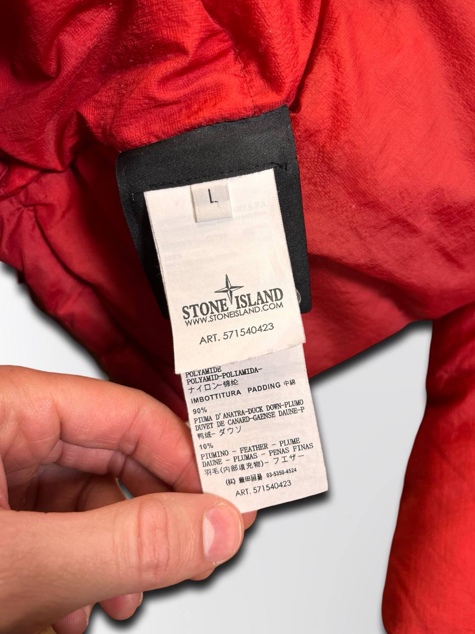 Brugt Stone Island Dunjakke Vinterjakke Micro Rip Stop Opaque Nylon Tela 30 Anni Anniversary i Rød unik model og farve i L large herre