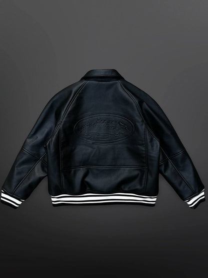 Corteiz Leather Jacket L Large Læderjakke i Sort