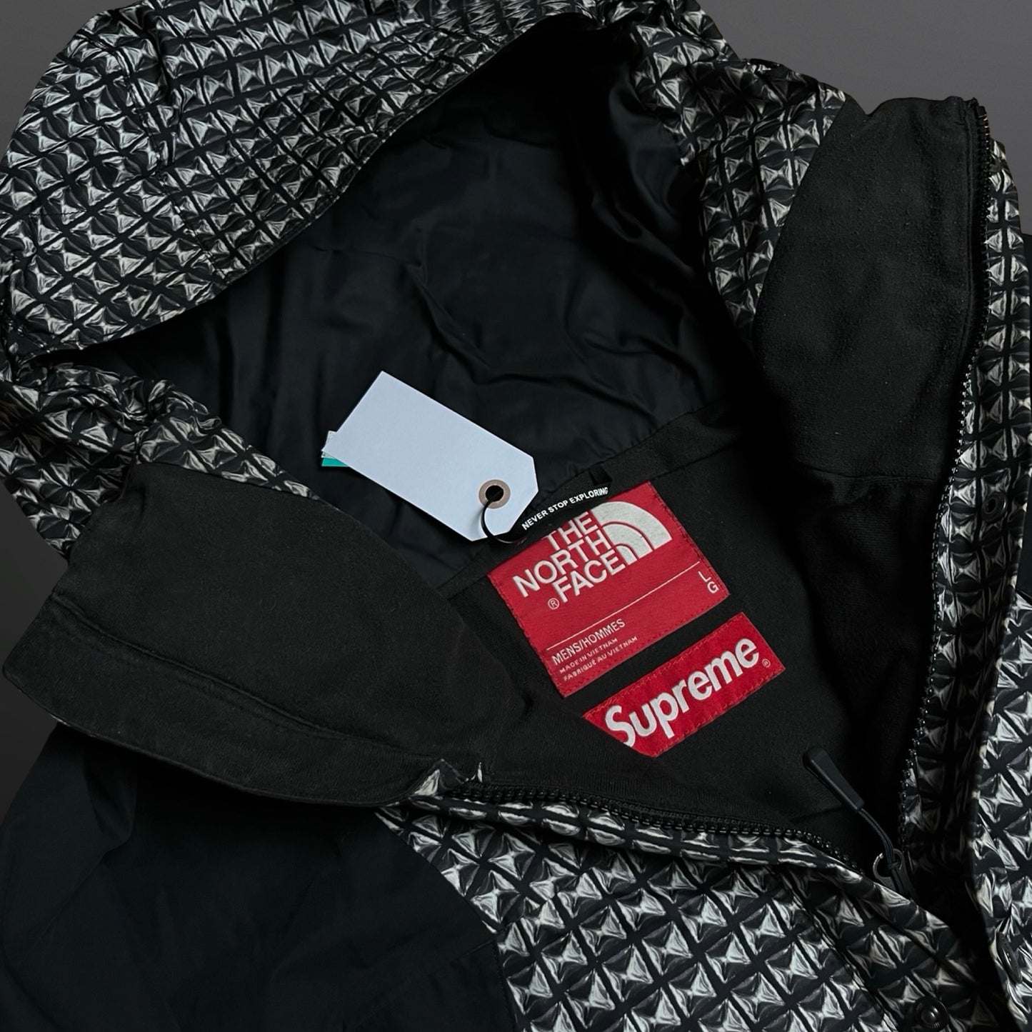 Supreme x The North Face Metallic Mountain Parka – Sort Sølv – Str. L Large