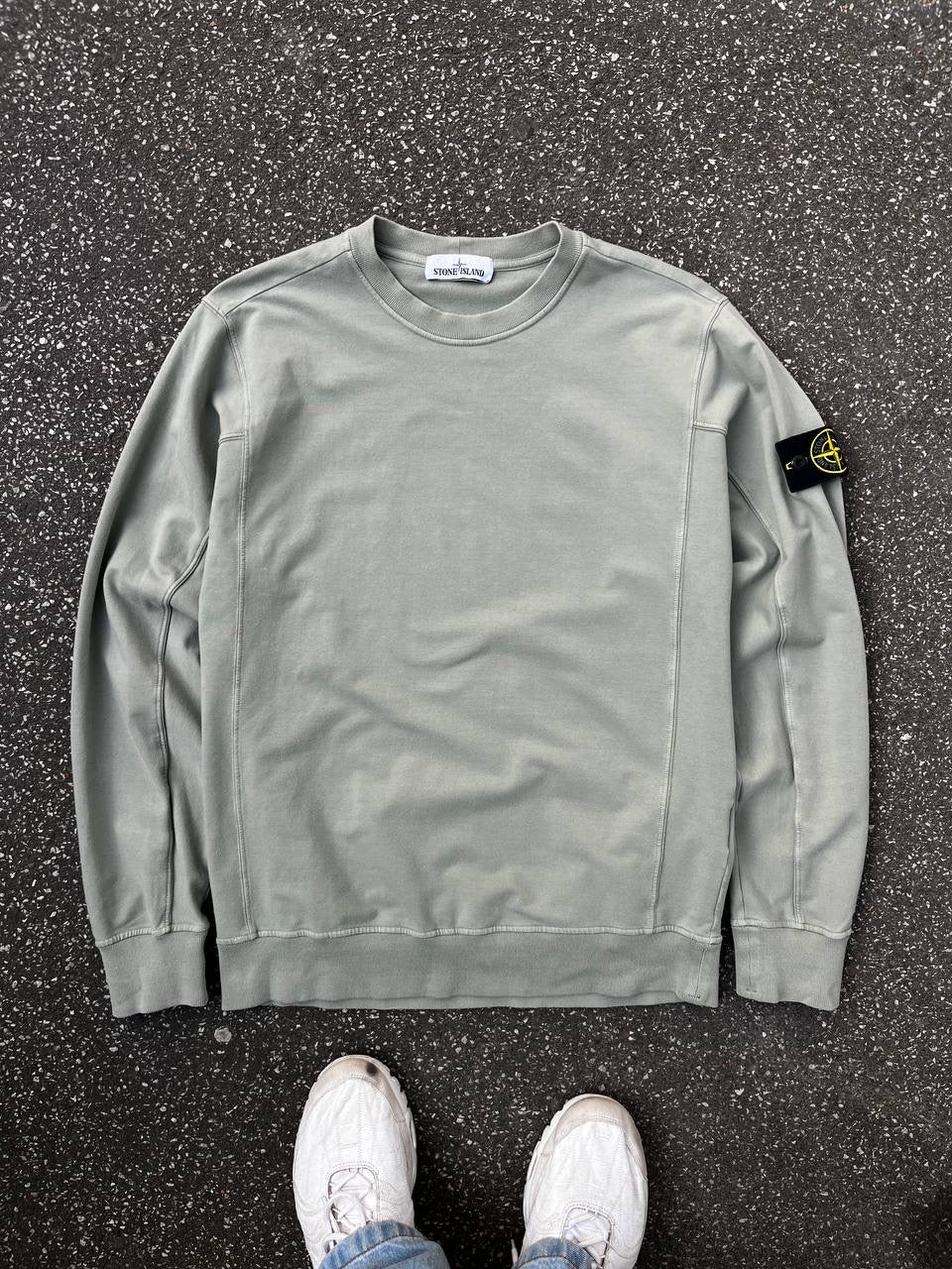 Stone Island Sweatshirt Pistaciegrøn Klassisk Crew Neck L Large Brugt Used