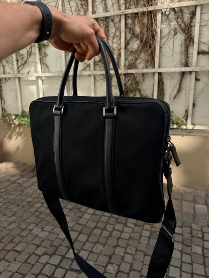 Prada Saffiano-Trimmed Tessuto Business Bag – Black