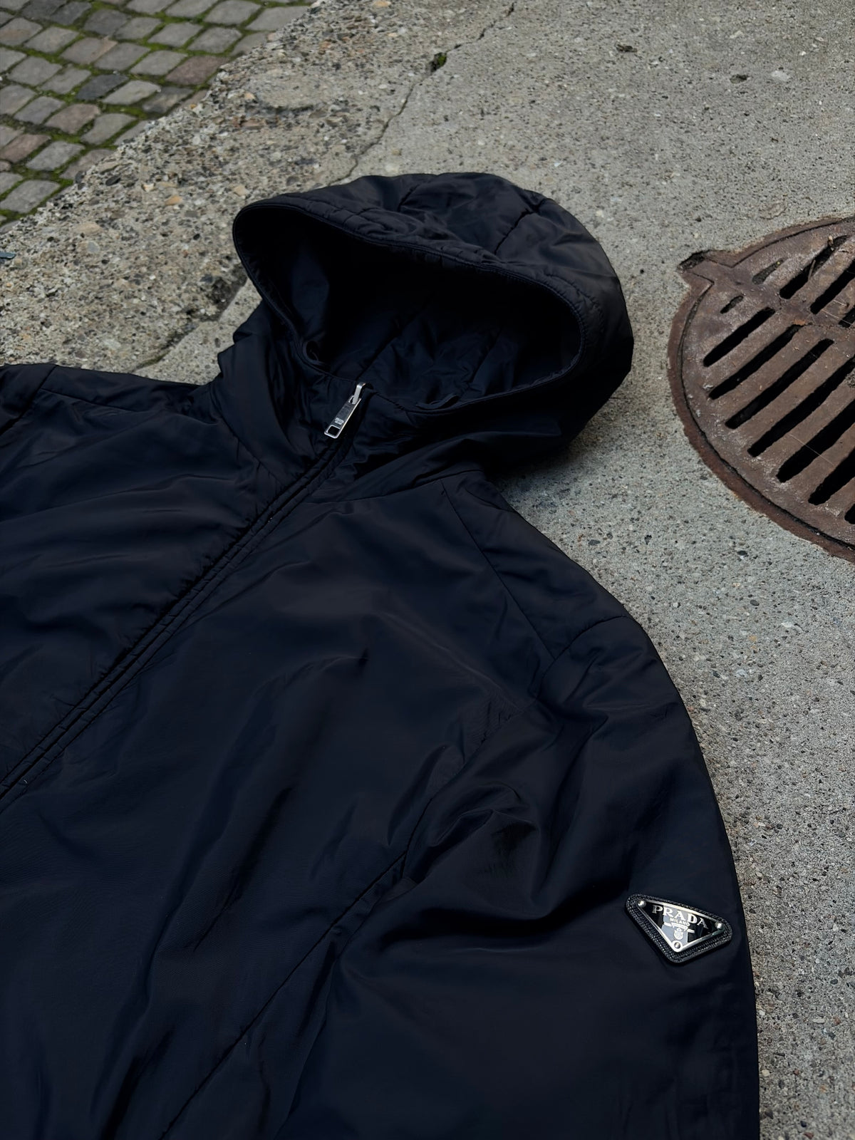 Prada Reversible Hooded Jacket – Black / Grey – XL