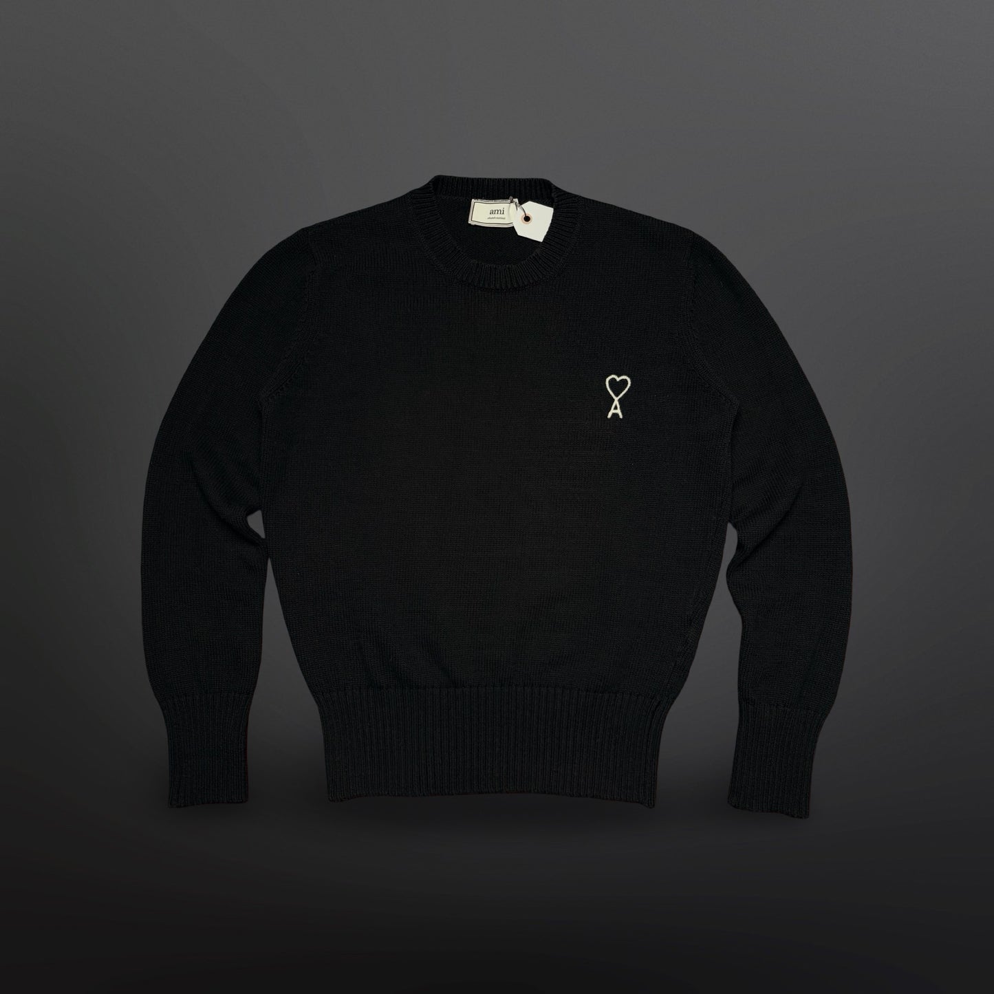 AMI Paris Ami de Coeur Wool Crewneck Sweater – Black – Size S