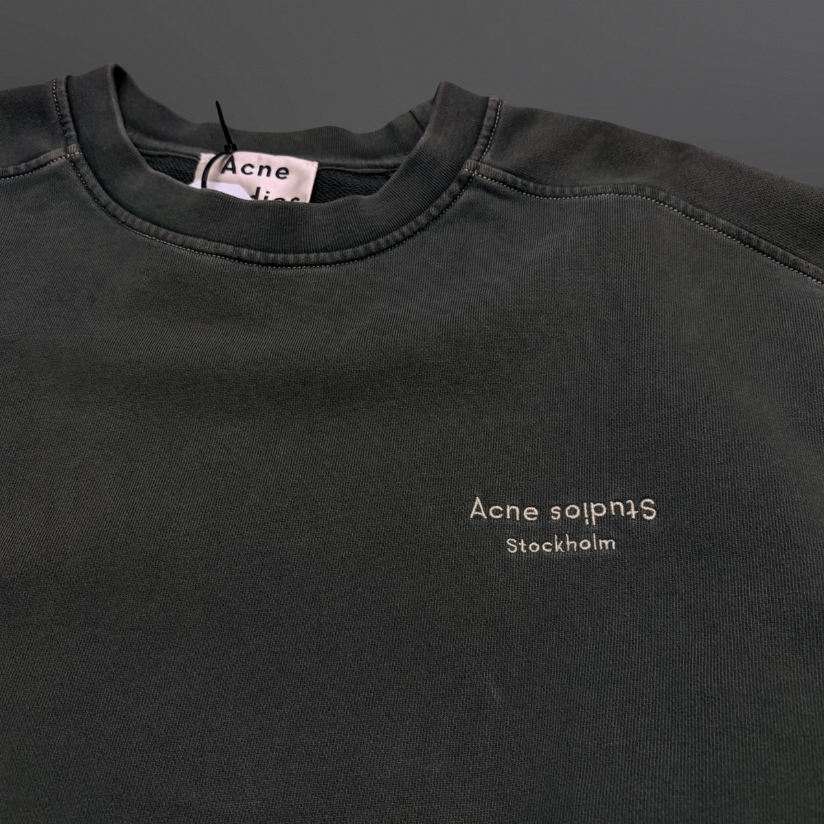 Acne Studios Garment-Dyed Logo Sweatshirt – Faded Green – Size S / Fits Large