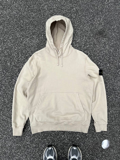 Stone Island Hættetrøje Hoodie i Beige Sand Farve XL Xlarge Brugt Used