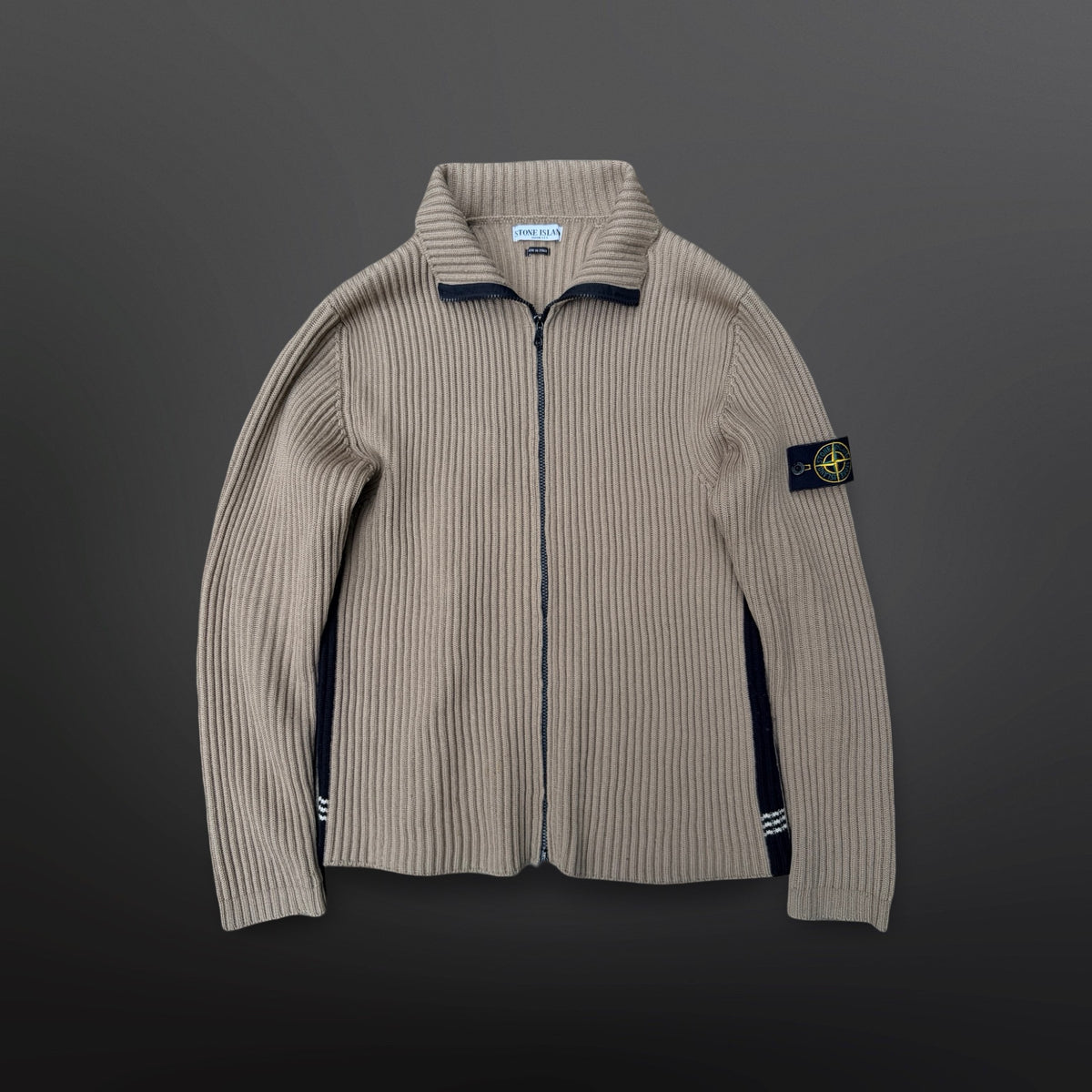 Stone Island Vintage Full Zip Wool Knit – Beige – Large