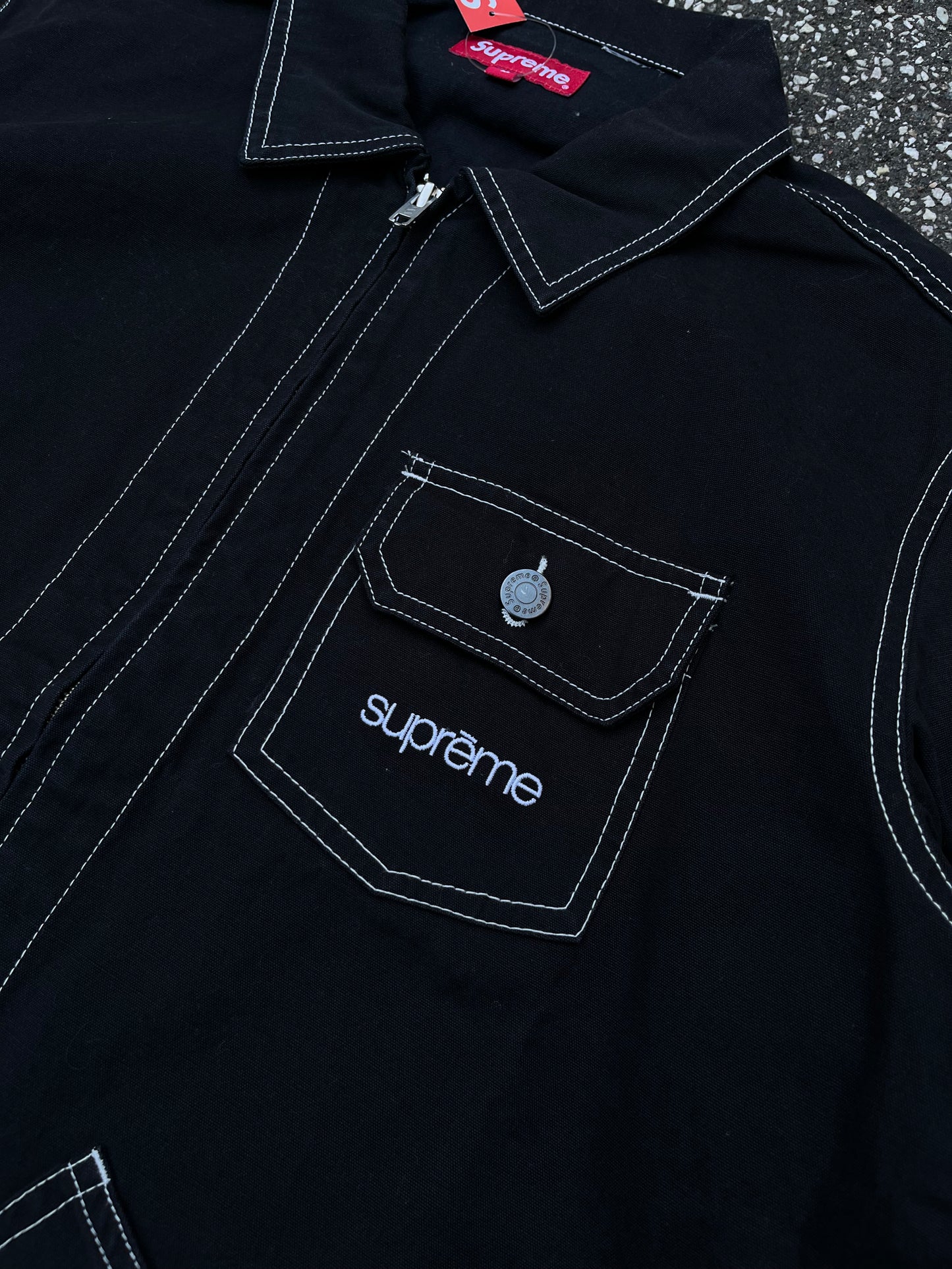 Supreme Canvas Work Jacket Sort, Str. M Sort Black Brand New