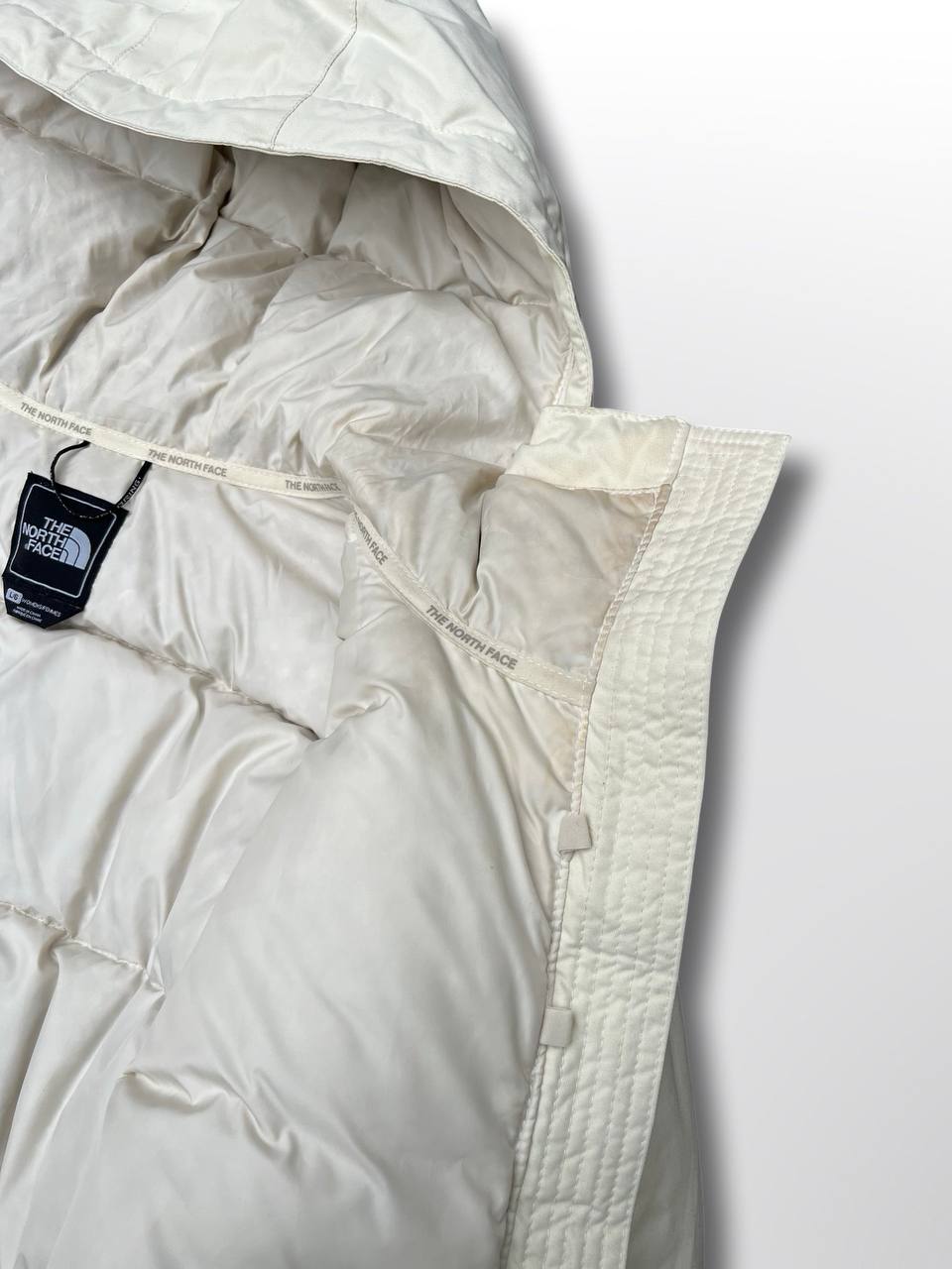 Brugt Used Vintage Vinterjakke Skijakke Hvid The North Face puffer dynjakke med Bælte og hætte kvinde dame model L large