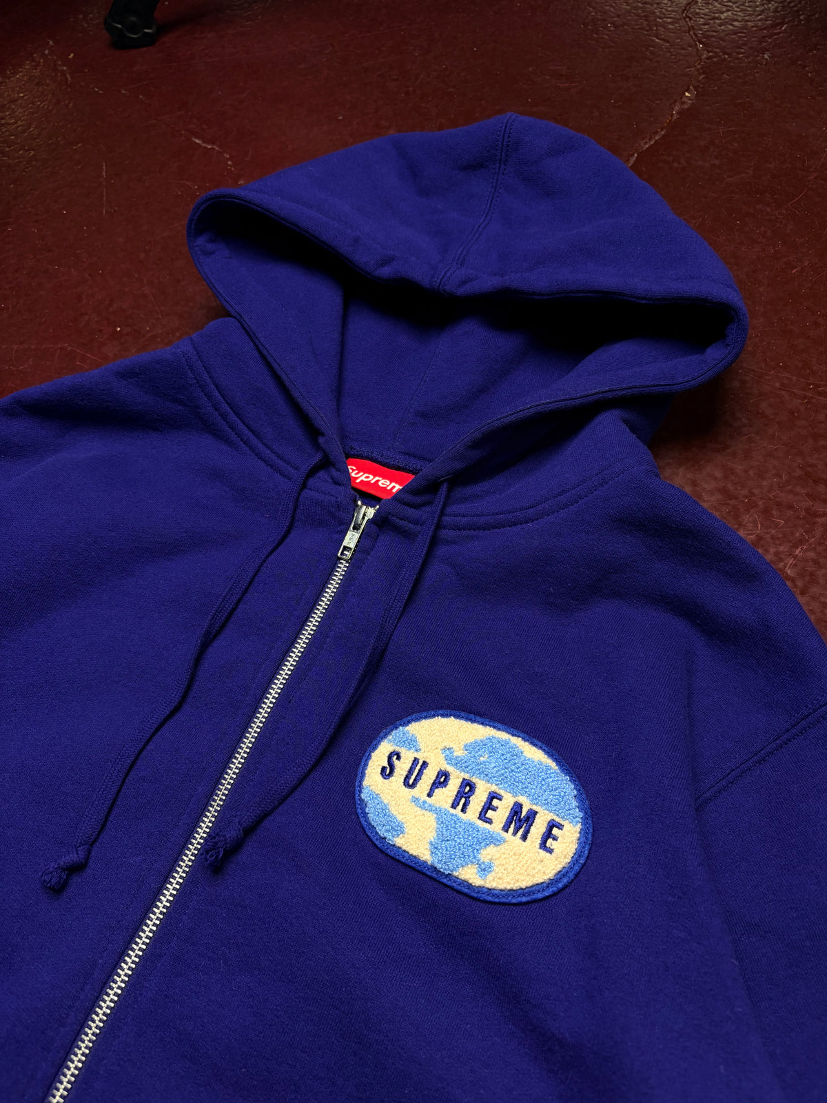 Supreme World Famous Zip Up Hoodie – Blue – Medium