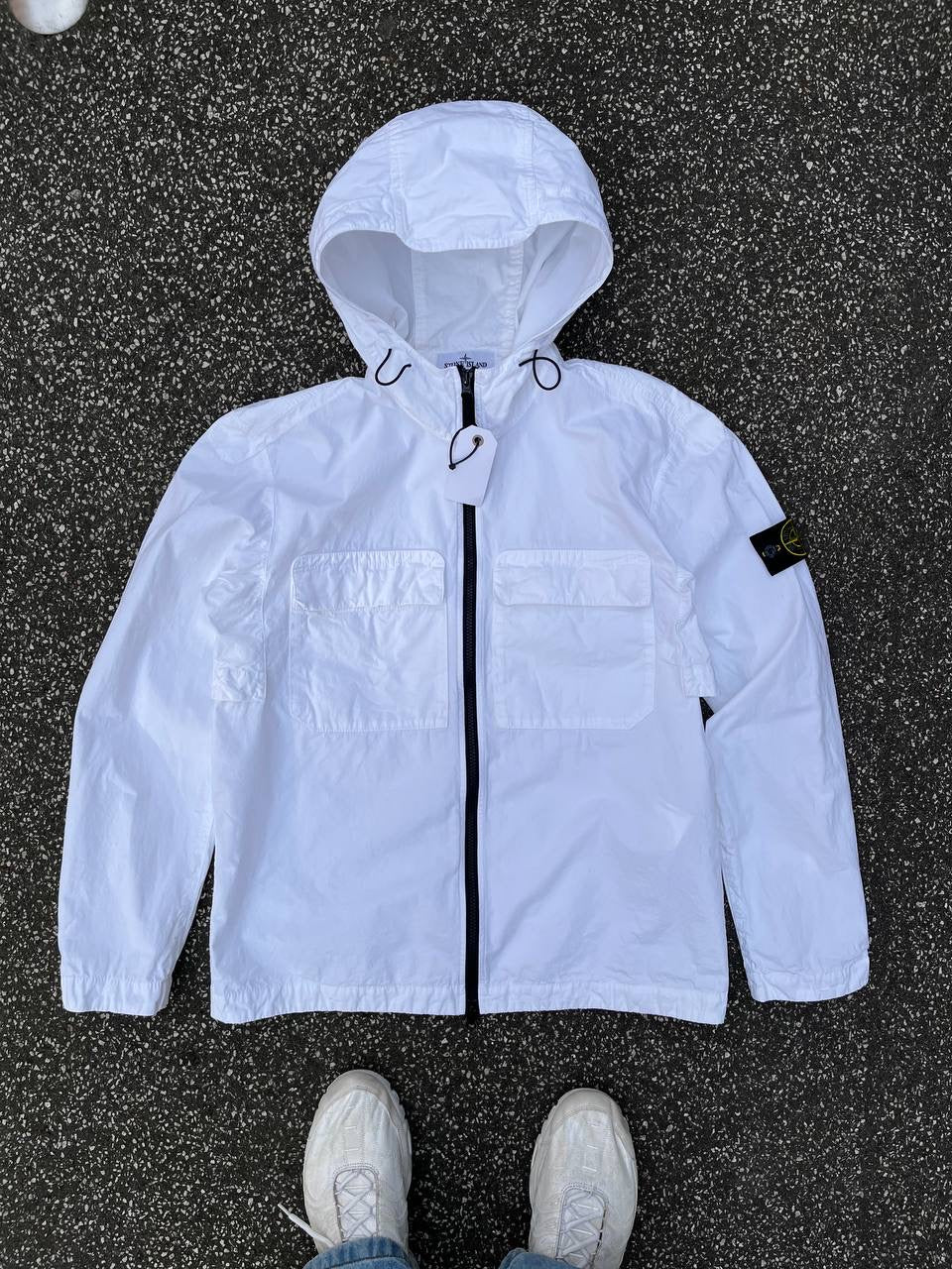 Stone Island Jakke Hooded Overshirt i Hvid L Large