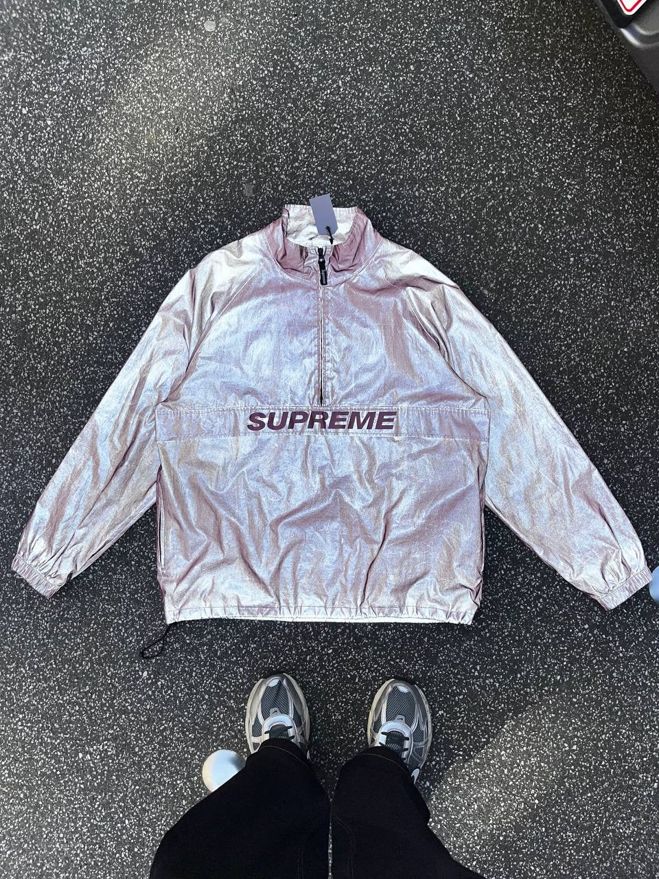 Supreme Reflective Anorak Jakke XL Brugt Used Pink Big Logo