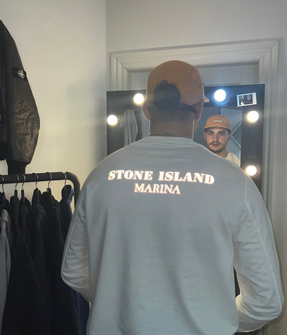 Stone Island Marina sweatshirt reflective logo på ryggen Large